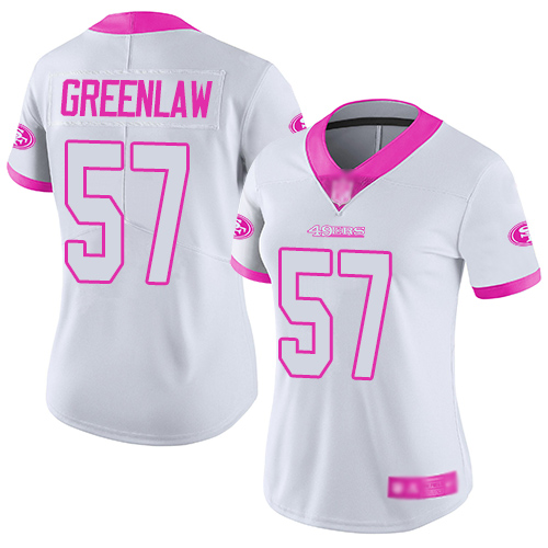 San Francisco 49ers Limited White Pink Women Dre Greenlaw NFL Jersey #57 Rush Fashion